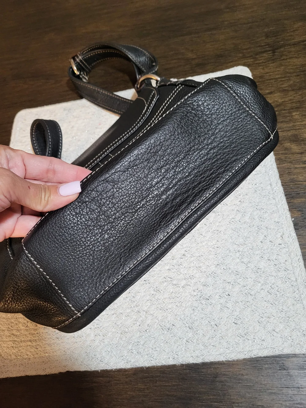 Tignanello Black Leather Crossbody with Gold Hardware